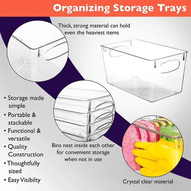 Alt view image 2 of 6 - Clear Plastic Storage Bins Perfect Kitchen Organization and Storage or Pantry Storage Fridge Organizer, Pantry Organization and Clear Storage Bins, Cabinet Organizers