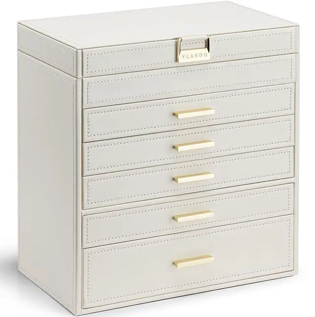 Main image of 6 Layer Large Jewelry Box - Jewelry Holder Organizer, Jewelry Box Organizer for Drawer Necklace Ring Bracelet and Watch, Birthday Gift for Loved Ones - Beige
