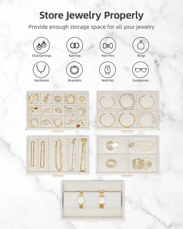 Alt view image 4 of 7 - 6 Layer Large Jewelry Box - Jewelry Holder Organizer, Jewelry Box Organizer for Drawer Necklace Ring Bracelet and Watch, Birthday Gift for Loved Ones - Beige