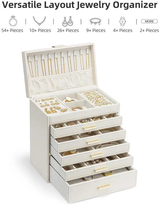 Alt view image 5 of 7 - 6 Layer Large Jewelry Box - Jewelry Holder Organizer, Jewelry Box Organizer for Drawer Necklace Ring Bracelet and Watch, Birthday Gift for Loved Ones - Beige