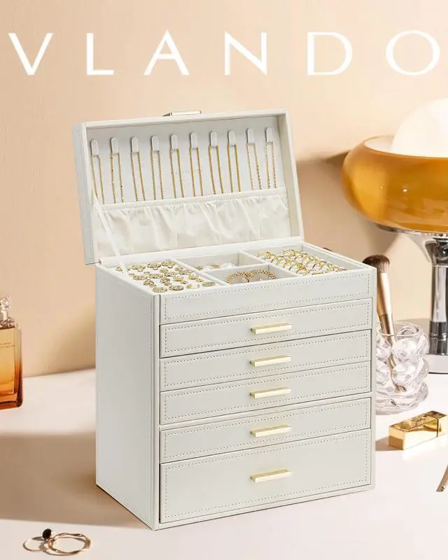 Alt view image 7 of 7 - 6 Layer Large Jewelry Box - Jewelry Holder Organizer, Jewelry Box Organizer for Drawer Necklace Ring Bracelet and Watch, Birthday Gift for Loved Ones - Beige