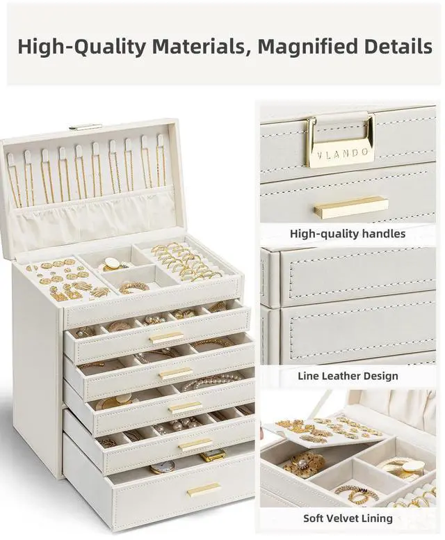 Alt view image 6 of 7 - 6 Layer Large Jewelry Box - Jewelry Holder Organizer, Jewelry Box Organizer for Drawer Necklace Ring Bracelet and Watch, Birthday Gift for Loved Ones - Beige