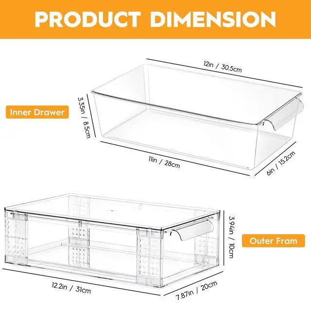 Alt view image 3 of 7 - 6 Pack Clear Stackable Storage Drawers, 3.95" H Easily Assemble Acrylic Organizer Bins - Multi-Use for Make up, Closet, Pantry, Bathroom, Medicine, Kitchen Cabinet & Undersink Organization