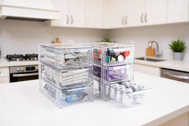 Alt view image 5 of 7 - 6 Pack Clear Stackable Storage Drawers, 3.95" H Easily Assemble Acrylic Organizer Bins - Multi-Use for Make up, Closet, Pantry, Bathroom, Medicine, Kitchen Cabinet & Undersink Organization