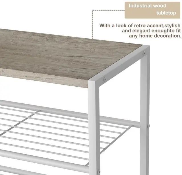 Alt view image 7 of 7 - 3-Tier Shoe Rack, Shoe Storage Shelf, Industrial Shoe Tower, Narrow Shoe Organizer for Closet Entryway, Small Shoe Rack Table with Durable Metal Shelves, White Oak
