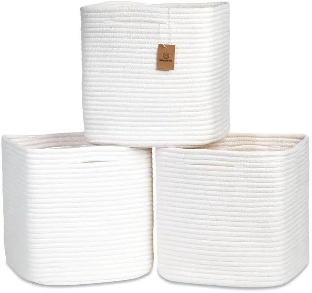 Main image of 13 Inch Cube Storage Bins Cotton Rope Woven Baskets for Organizing 3-Pack | 13 x 13 Storage Cubes | Fabric Square Storage Baskets for Shelves Organizer, Kids Toy Bins, Closet Baby Nursery