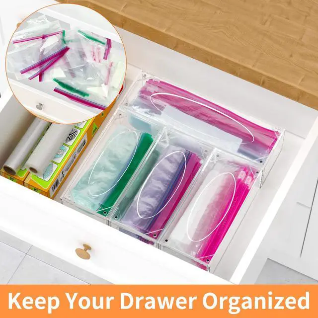 Alt view image 3 of 7 - Food Bag Storage Organizer, Acrylic Kitchen Drawer Baggie Box, Compatible with Gallon, Slider Quart, Freezer, Sandwich, Snack, Variety Size Bags, 4 separate Pack(Clear)