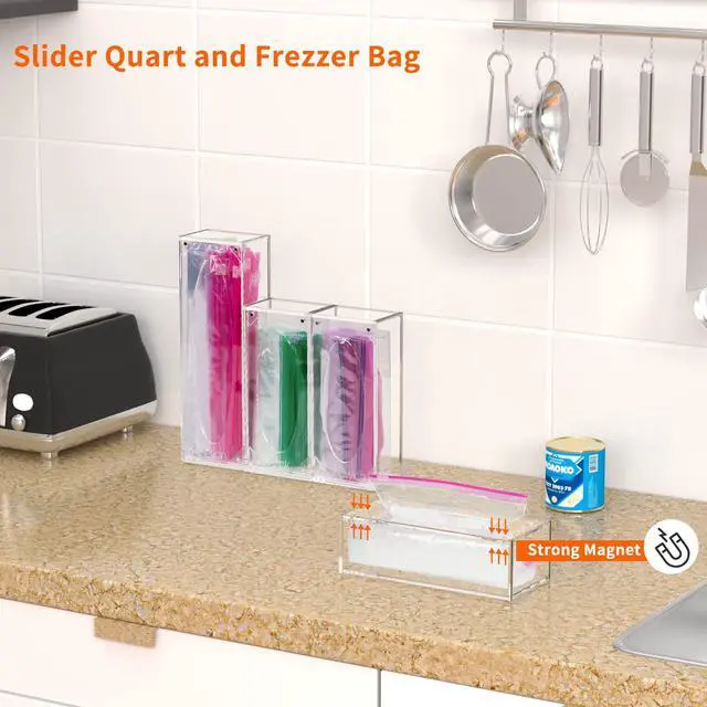 Alt view image 6 of 7 - Food Bag Storage Organizer, Acrylic Kitchen Drawer Baggie Box, Compatible with Gallon, Slider Quart, Freezer, Sandwich, Snack, Variety Size Bags, 4 separate Pack(Clear)