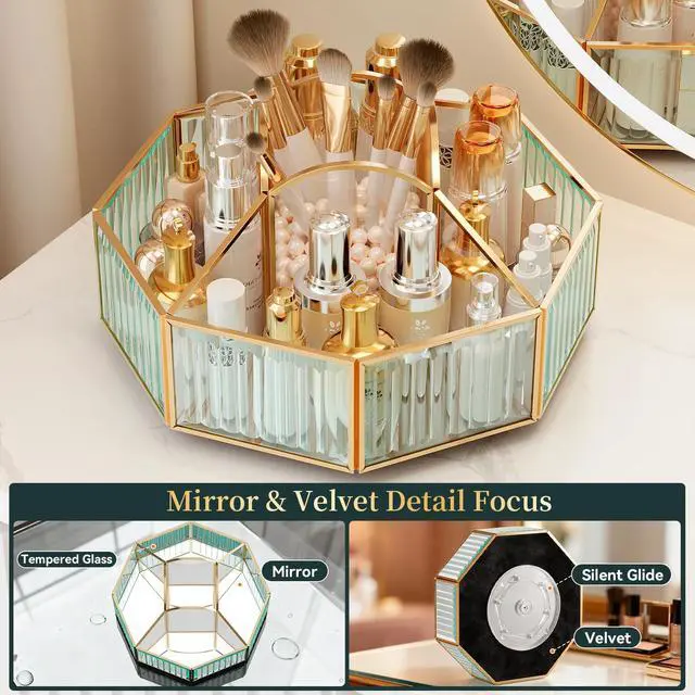 Alt view image 2 of 7 - 360° Rotating Makeup Organizer Spinning Vanity Organizer with Makeup Brush Holder for Countertop, Bathroom Storage, Skincare, Perfume & Cosmetic Organizer for Vanity