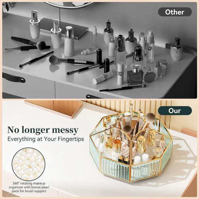 Alt view image 5 of 7 - 360° Rotating Makeup Organizer Spinning Vanity Organizer with Makeup Brush Holder for Countertop, Bathroom Storage, Skincare, Perfume & Cosmetic Organizer for Vanity