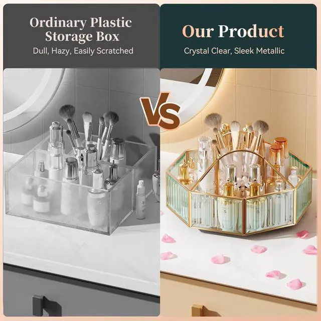Alt view image 4 of 7 - 360° Rotating Makeup Organizer Spinning Vanity Organizer with Makeup Brush Holder for Countertop, Bathroom Storage, Skincare, Perfume & Cosmetic Organizer for Vanity