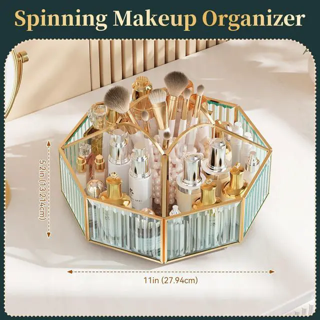 Alt view image 6 of 7 - 360° Rotating Makeup Organizer Spinning Vanity Organizer with Makeup Brush Holder for Countertop, Bathroom Storage, Skincare, Perfume & Cosmetic Organizer for Vanity