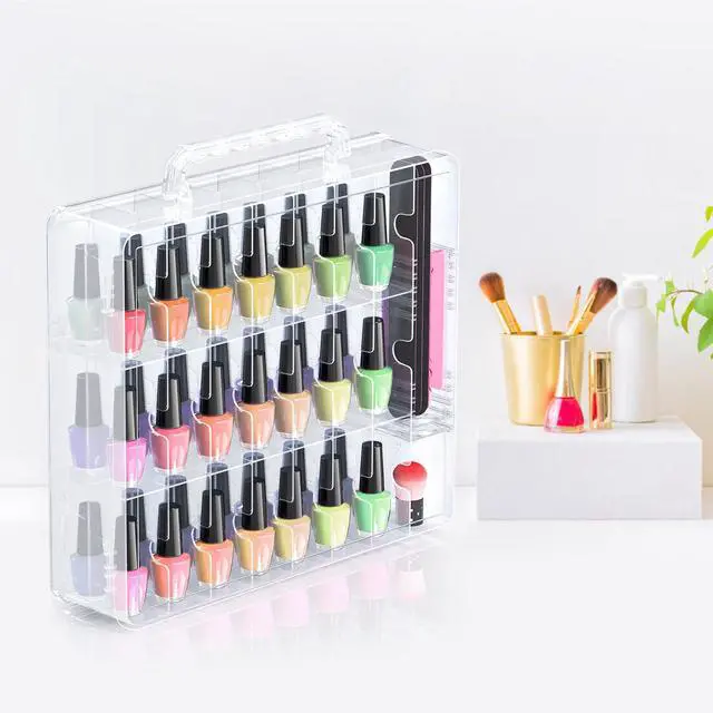 Alt view image 6 of 6 - 2pcs Nail Polish Organizer, Portable 48 Bottles Clear Nail Polish Holder with Adjustable Divider, Gel Nail Polish Storage Double Side Nail Polish Organizer Case for Nail Tech