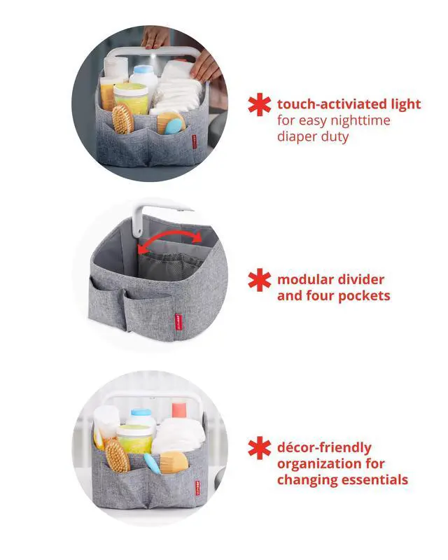 Alt view image 4 of 6 - Diaper Caddy Organizer with Touch Sensor Night Light Nursery Style Oat