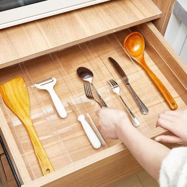 Alt view image 6 of 6 - 1 Pack Expandable Kitchen Drawer Organizer Clear Acrylic Utensil Organizer Adjustable Acrylic Silverware Storage for Drawers Silverware Flatware Knives (12 x 16 Inches,3-5 Compartments)