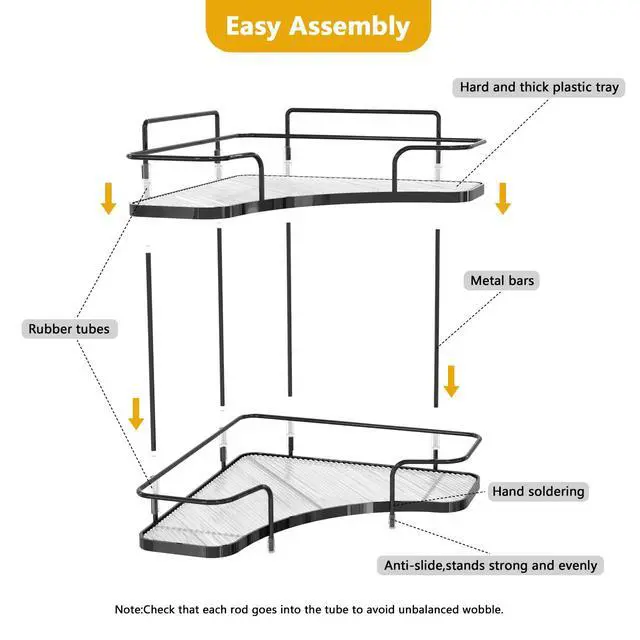 Alt view image 4 of 7 - 2 Tier Countertop Corner Organizer, Corner Shelf for Vanity Countertop, Bathroom, Kitchen & Coffee Bar, Open Metal Frame with Clear Trays, Tool-Free Assembly, Space-Saving Storage, Black
