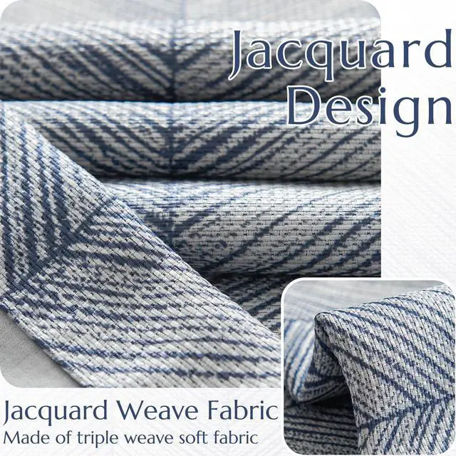 Alt view image 4 of 7 - Blue Printed Curtains 84 Inch Length for Living Room Grommet Jacquard Curtains with Herringbone Pattern Modern Room Darkening Drapes Bedroom Window Curtain Set 2 Panels