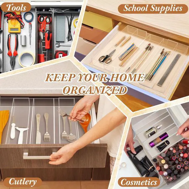 Alt view image 5 of 6 - 1 Pack Expandable Kitchen Drawer Organizer Clear Acrylic Utensil Organizer Adjustable Acrylic Silverware Storage for Drawers Silverware Flatware Knives (12 x 16 Inches,3-5 Compartments)