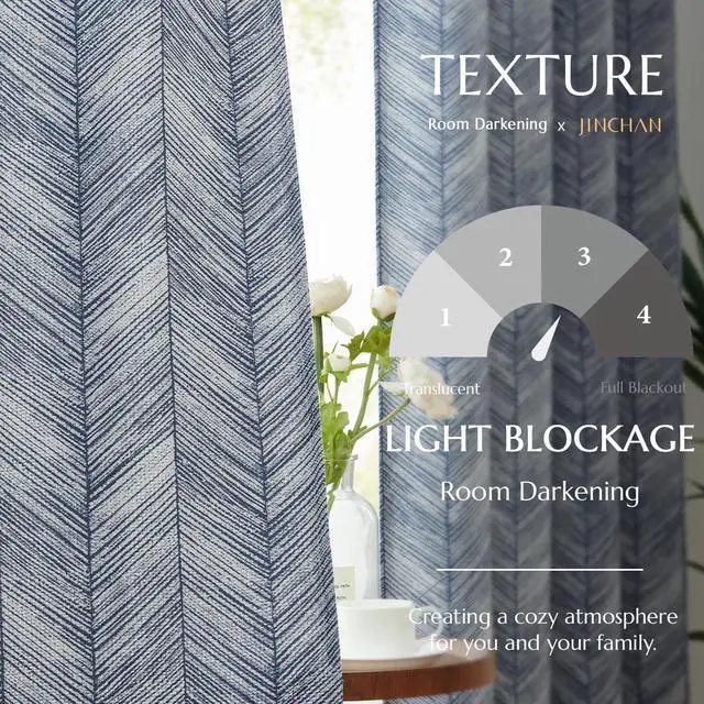 Alt view image 5 of 7 - Blue Printed Curtains 84 Inch Length for Living Room Grommet Jacquard Curtains with Herringbone Pattern Modern Room Darkening Drapes Bedroom Window Curtain Set 2 Panels