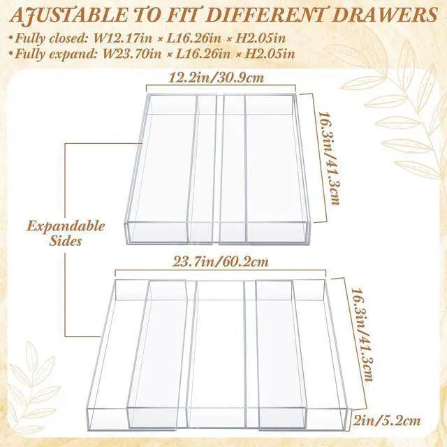 Alt view image 2 of 6 - 1 Pack Expandable Kitchen Drawer Organizer Clear Acrylic Utensil Organizer Adjustable Acrylic Silverware Storage for Drawers Silverware Flatware Knives (12 x 16 Inches,3-5 Compartments)