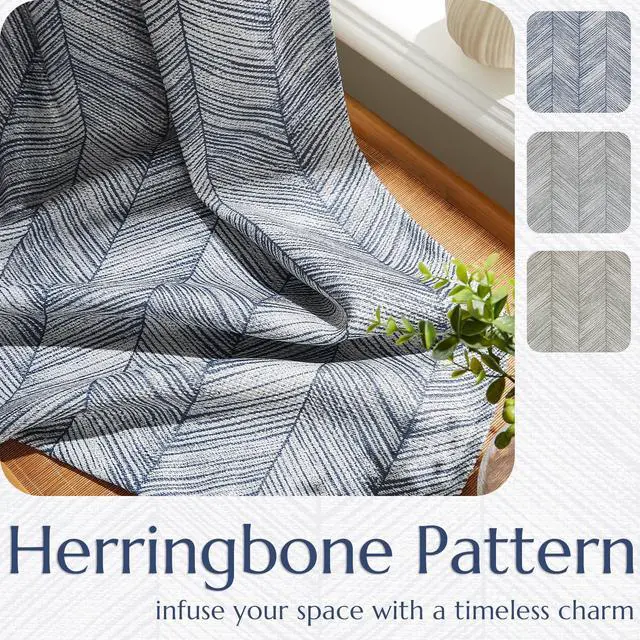 Alt view image 7 of 7 - Blue Printed Curtains 84 Inch Length for Living Room Grommet Jacquard Curtains with Herringbone Pattern Modern Room Darkening Drapes Bedroom Window Curtain Set 2 Panels