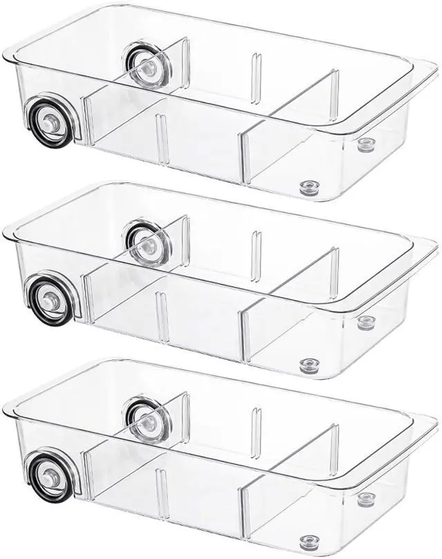 Main image of Fridge Organizer Bins With Wheels, 3 Pack Roll Out Refrigerator Organizers And Storage Refrigerator Drawer With Dividers, Upgrade Thick Plastic Pantry Storage Bins, Kitchen Organization
