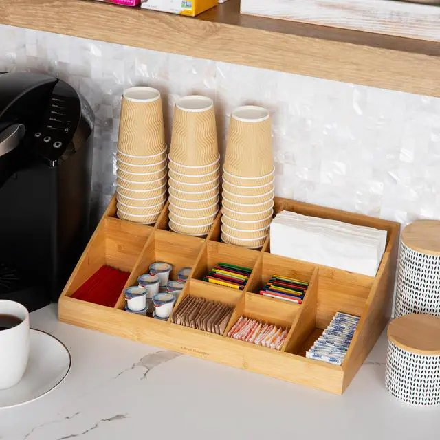 Alt view image 6 of 7 - Cup and Condiment Station, Countertop Org, Coffee Bar, Rayon from Bamboo Cup, 18.125"L x 9.5"W x 6.5"H, Brown