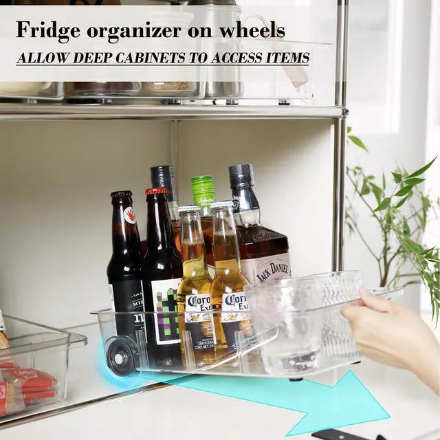Alt view image 4 of 6 - Fridge Organizer Bins With Wheels, 3 Pack Roll Out Refrigerator Organizers And Storage Refrigerator Drawer With Dividers, Upgrade Thick Plastic Pantry Storage Bins, Kitchen Organization