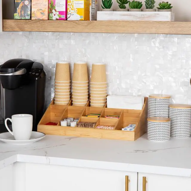 Alt view image 2 of 7 - Cup and Condiment Station, Countertop Org, Coffee Bar, Rayon from Bamboo Cup, 18.125"L x 9.5"W x 6.5"H, Brown
