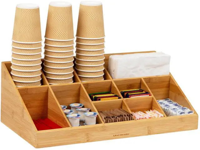 Main image of Cup and Condiment Station, Countertop Org, Coffee Bar, Rayon from Bamboo Cup, 18.125"L x 9.5"W x 6.5"H, Brown