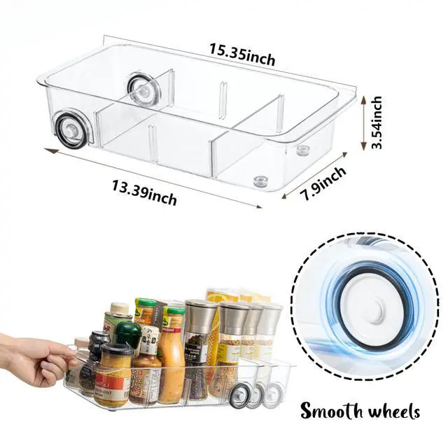 Alt view image 2 of 6 - Fridge Organizer Bins With Wheels, 3 Pack Roll Out Refrigerator Organizers And Storage Refrigerator Drawer With Dividers, Upgrade Thick Plastic Pantry Storage Bins, Kitchen Organization