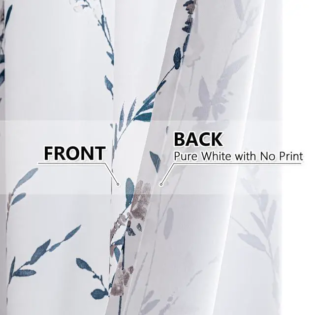 Alt view image 5 of 6 - Floral Curtains 63 Inch Curtains 2 Panel Set for Bedroom Living Room Light Filtering Curtains for Home Decor Grommet Curtains Leaf Flower Printed Window Treatments, Navy Blue