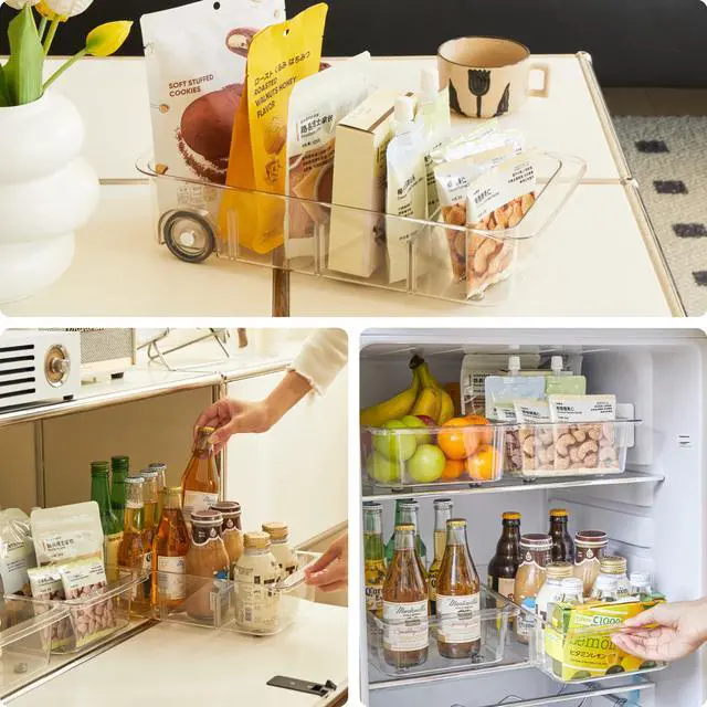 Alt view image 6 of 6 - Fridge Organizer Bins With Wheels, 3 Pack Roll Out Refrigerator Organizers And Storage Refrigerator Drawer With Dividers, Upgrade Thick Plastic Pantry Storage Bins, Kitchen Organization