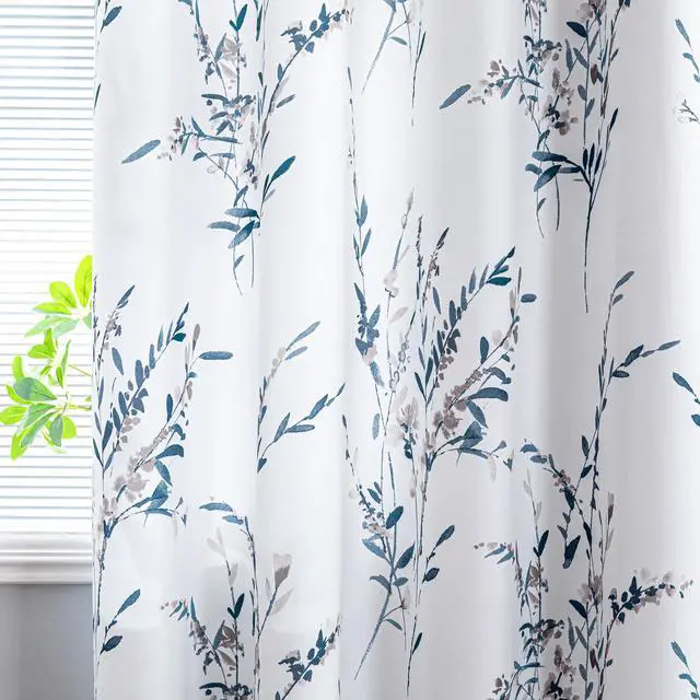 Alt view image 3 of 6 - Floral Curtains 63 Inch Curtains 2 Panel Set for Bedroom Living Room Light Filtering Curtains for Home Decor Grommet Curtains Leaf Flower Printed Window Treatments, Navy Blue