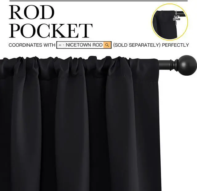Alt view image 3 of 7 - Black Blackout Curtain Blinds - Solid Thermal Insulated Window Treatment Blackout Drapes for Bedroom (2 Panels, 70 inches Wide by 84 inches Long)