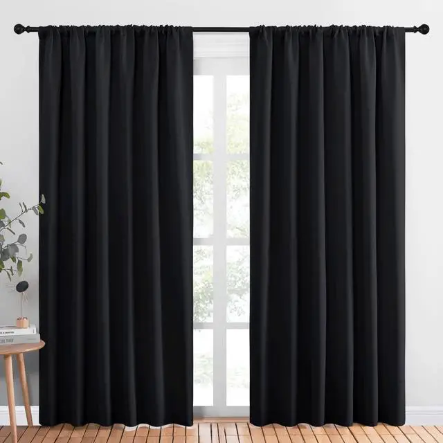 Main image of Black Blackout Curtain Blinds - Solid Thermal Insulated Window Treatment Blackout Drapes for Bedroom (2 Panels, 70 inches Wide by 84 inches Long)