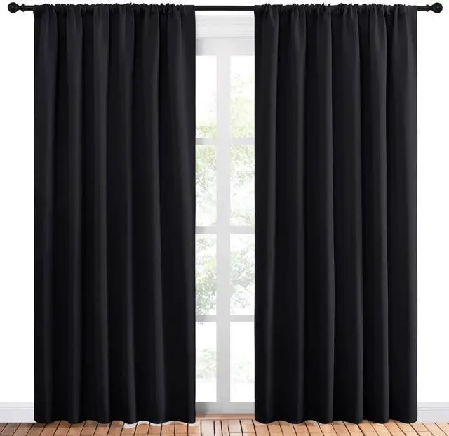 Alt view image 2 of 7 - Black Blackout Curtain Blinds - Solid Thermal Insulated Window Treatment Blackout Drapes for Bedroom (2 Panels, 70 inches Wide by 84 inches Long)