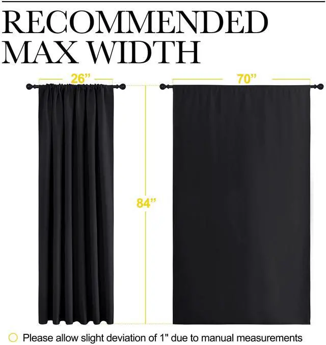 Alt view image 7 of 7 - Black Blackout Curtain Blinds - Solid Thermal Insulated Window Treatment Blackout Drapes for Bedroom (2 Panels, 70 inches Wide by 84 inches Long)