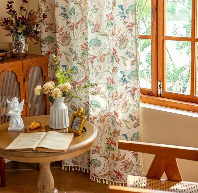 Alt view image 5 of 6 - Boho Jacobean Curtains for Living Room 84 Inch Length Colorful Watercolor Bohemian Floral Pattern Linen Window Curtain Panels with Tassel Farmhouse Shabby Chic Drapes Set of 2 W50 x L84 Blue Red