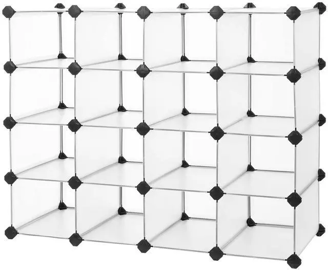 Main image of Shoe Rack with 16 Cubes, Interlocking Plastic Shoe Organizer, DIY Storage Cabinet for Closet Entryway Bedroom Garage, Space Saving Design, 12 x 35.1 x 27.2 Inches, Transparent ULPC445W02