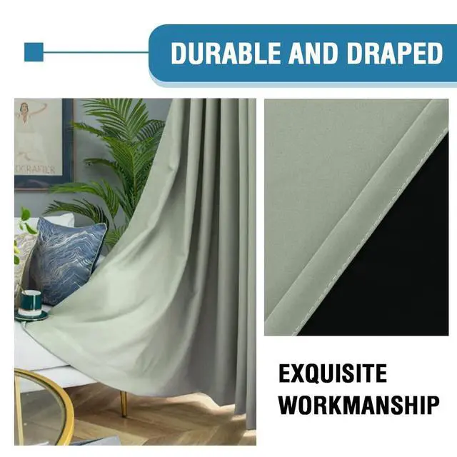 Alt view image 4 of 7 - 100% Blackout Curtains for Bedroom Thermal Insulated Blackout Curtains 84 inch Length Heat and Full Light Blocking Curtains for Living Room with Black Liner 2 Panels Set, Light Sage