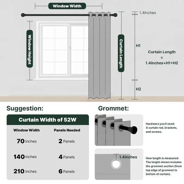 Alt view image 7 of 7 - 100% Blackout Curtains for Bedroom Thermal Insulated Blackout Curtains 84 inch Length Heat and Full Light Blocking Curtains for Living Room with Black Liner 2 Panels Set, Light Sage