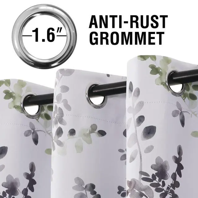 Alt view image 3 of 7 - Floral Curtains, 84 Inch Long Living Room Curtains, Room Darkening Thermal Insulated, Light Blocking Grommet Drapes, 2 Panels, Grey and Sage