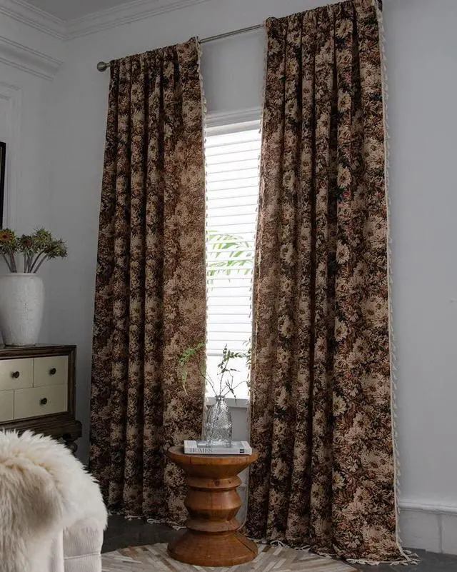 Main image of Vintage Floral Oil Painting Curtains with Tassels Set of 2 Panels Rod Pocket Thermal Insulated Room Darkening Window Curtains/Drapes for Bedroom Living Room (Coffee,59"x87")