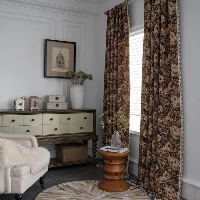 Alt view image 2 of 7 - Vintage Floral Oil Painting Curtains with Tassels Set of 2 Panels Rod Pocket Thermal Insulated Room Darkening Window Curtains/Drapes for Bedroom Living Room (Coffee,59"x87")