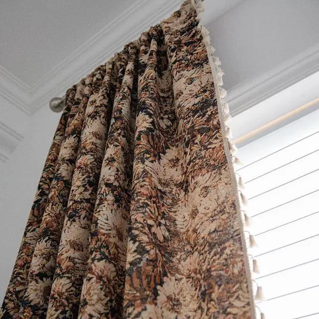 Alt view image 4 of 7 - Vintage Floral Oil Painting Curtains with Tassels Set of 2 Panels Rod Pocket Thermal Insulated Room Darkening Window Curtains/Drapes for Bedroom Living Room (Coffee,59"x87")