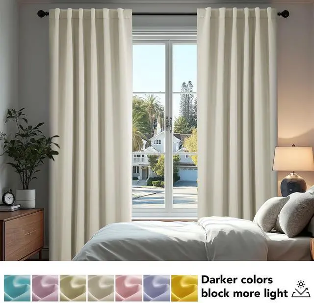 Alt view image 4 of 7 - Room Darkening Curtains for Living Room, Light Beige Light Filtering Thermal Drapes 84 Inches Long, Back Tab and Rod Pocket Window Curtains, 52W x 84L Inch, 2 Panels