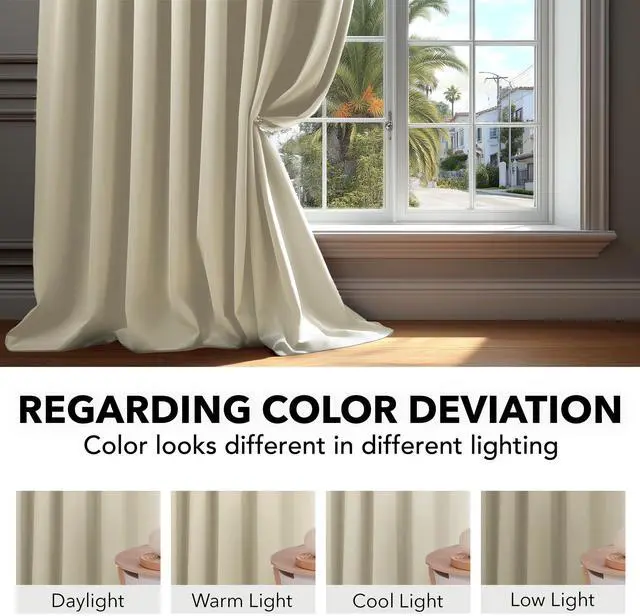 Alt view image 6 of 7 - Room Darkening Curtains for Living Room, Light Beige Light Filtering Thermal Drapes 84 Inches Long, Back Tab and Rod Pocket Window Curtains, 52W x 84L Inch, 2 Panels