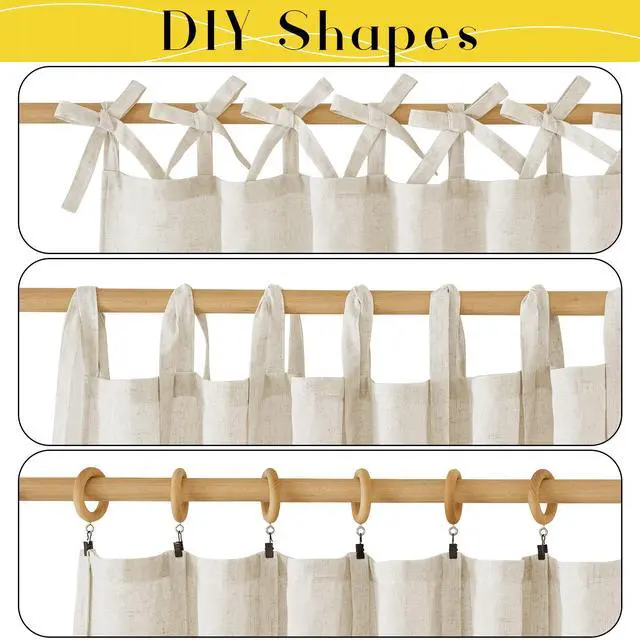 Alt view image 3 of 7 - Thick Linen Curtains 84 inch Length 2 Panels Set, Tie Top Light Filtering Curtains Semitransparent Linen Burlap Drapes Privacy for Bedroom/Princess Room, W52 x L84, Natural