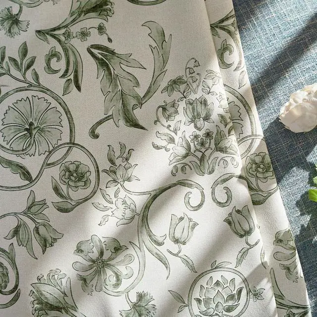 Alt view image 2 of 7 - Floral Blackout Curtains for Bedroom Living Room 96 Inches Length Farmhouse Curtains Room Darkening Vintage Drapes Traditional Rod Pocket Window Treatment 2 Panels Set Sage Green on Beige